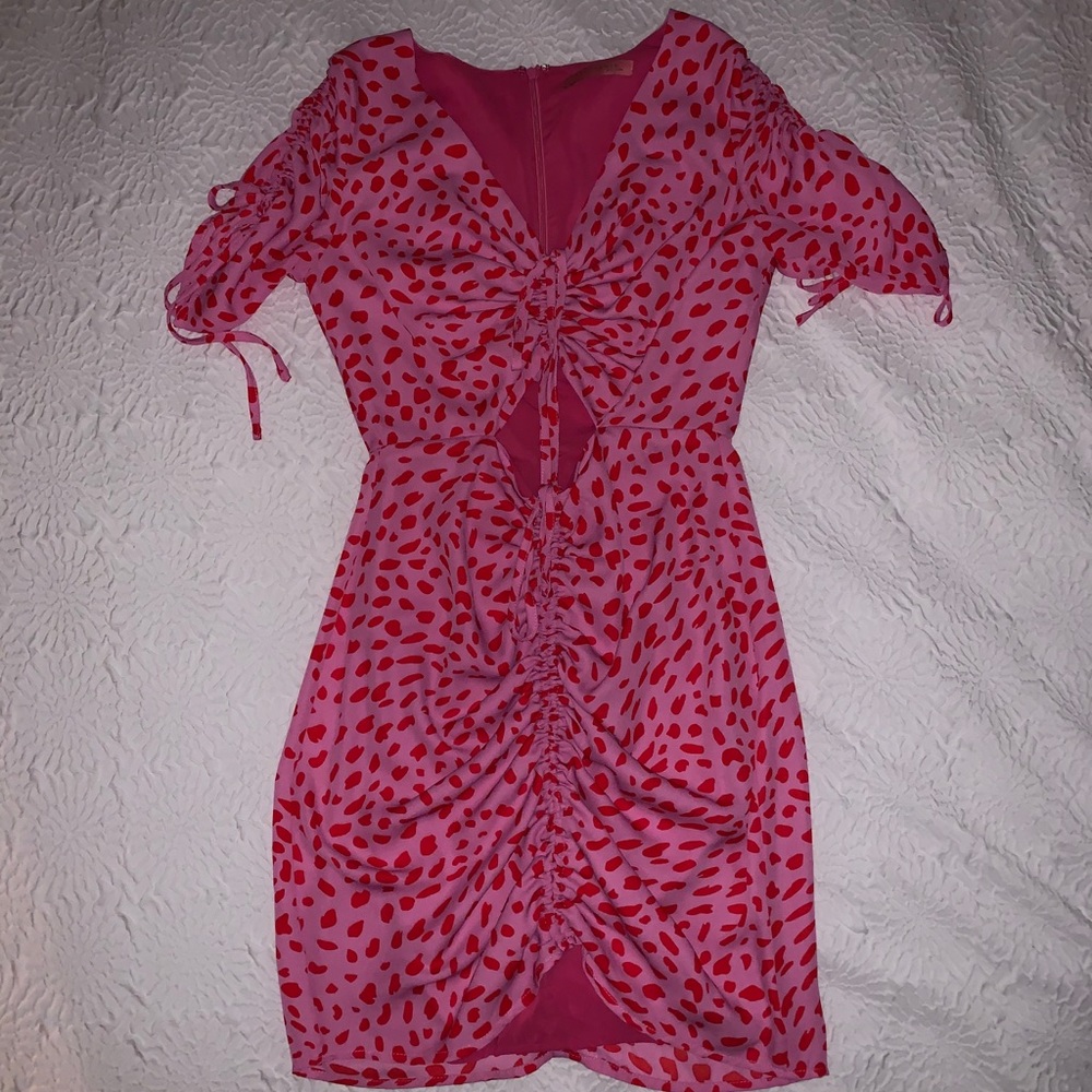 Signatures — Pink & Red Mini Dress with Ruching